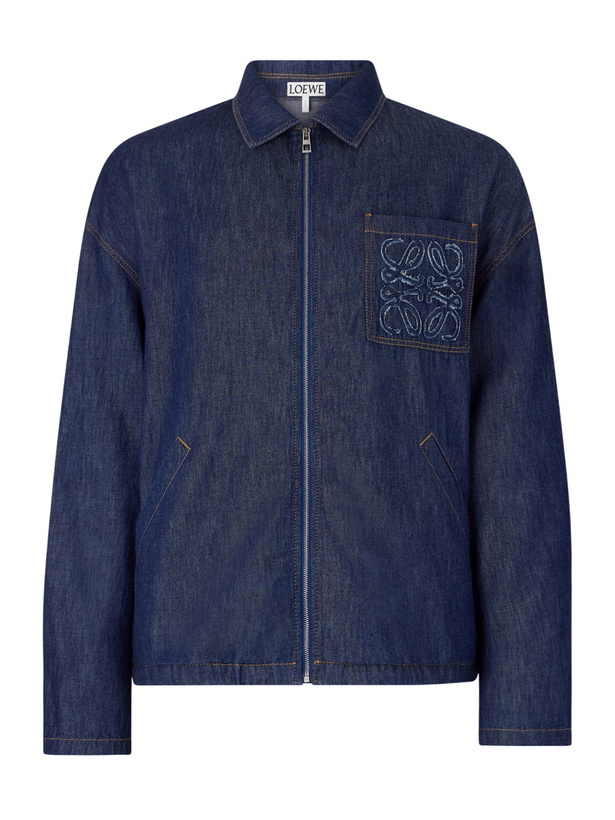 Photo: LOEWE - Anagram-Appliqué Cotton Chambray Jacket - Blue
