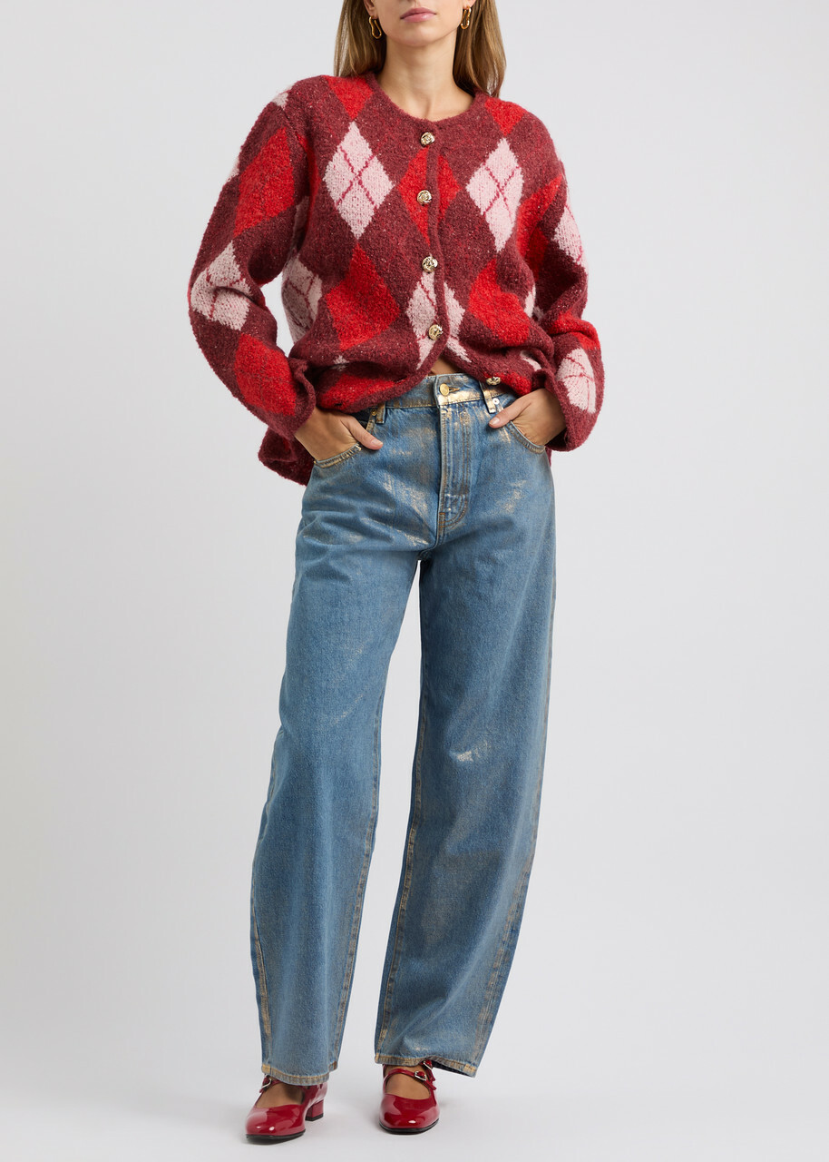 Kitri Pandora Argyle-intarsia Knitted Cardigan Burgundy