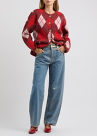 Kitri Pandora Argyle-intarsia Knitted Cardigan Burgundy