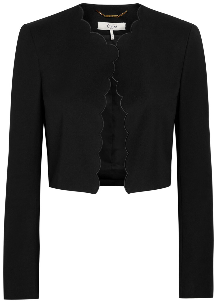 Chloe Scalloped Cropped Stretch-wool Blazer Black