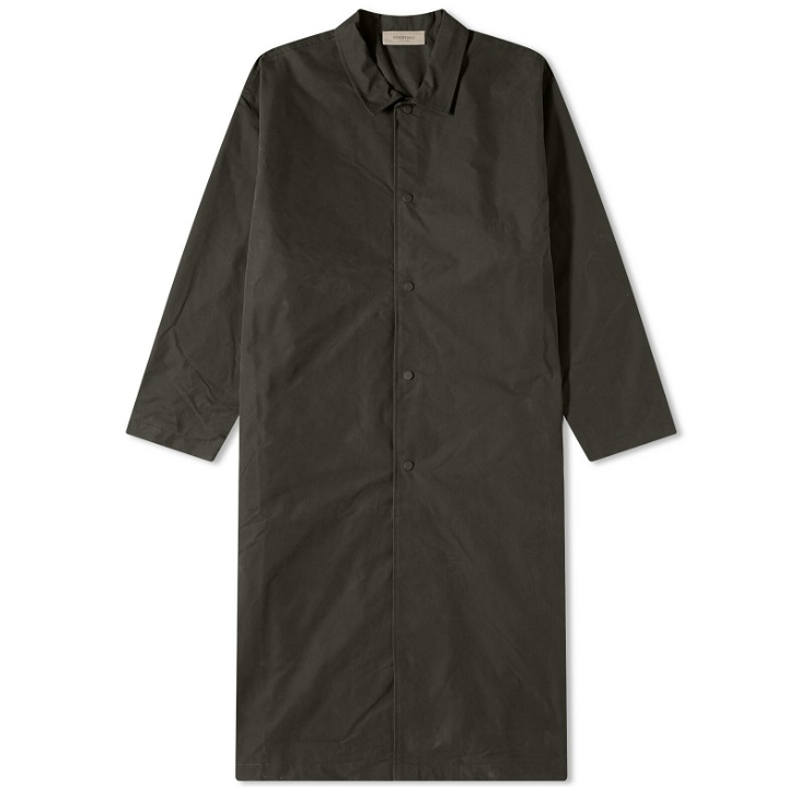 Photo: Fear of God ESSENTIALS Men's Woven Twill Long Coat in Off-Black
