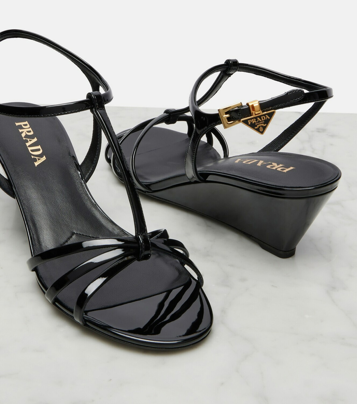 Prada Patent leather wedge sandals