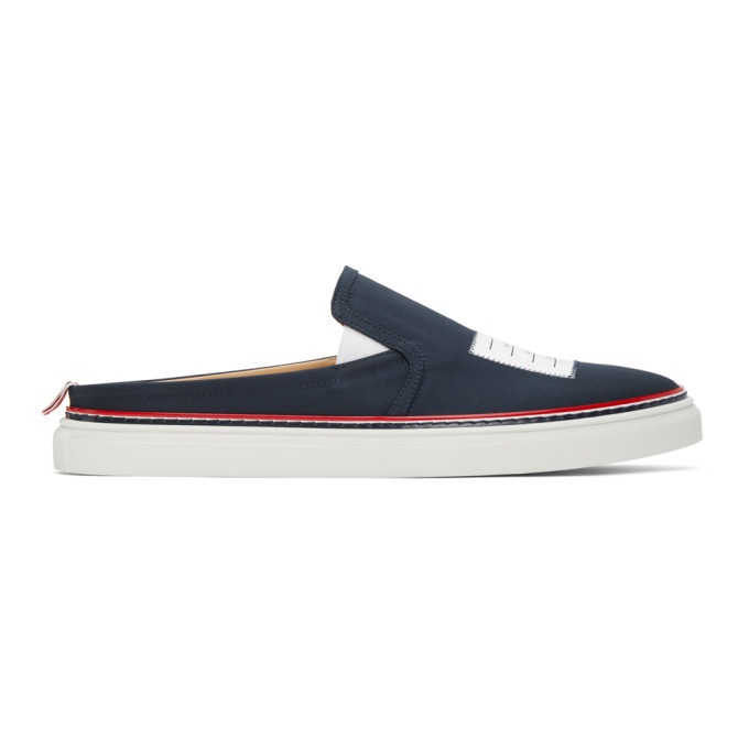 Photo: Thom Browne Navy 4-Bar Slip-on Loafers