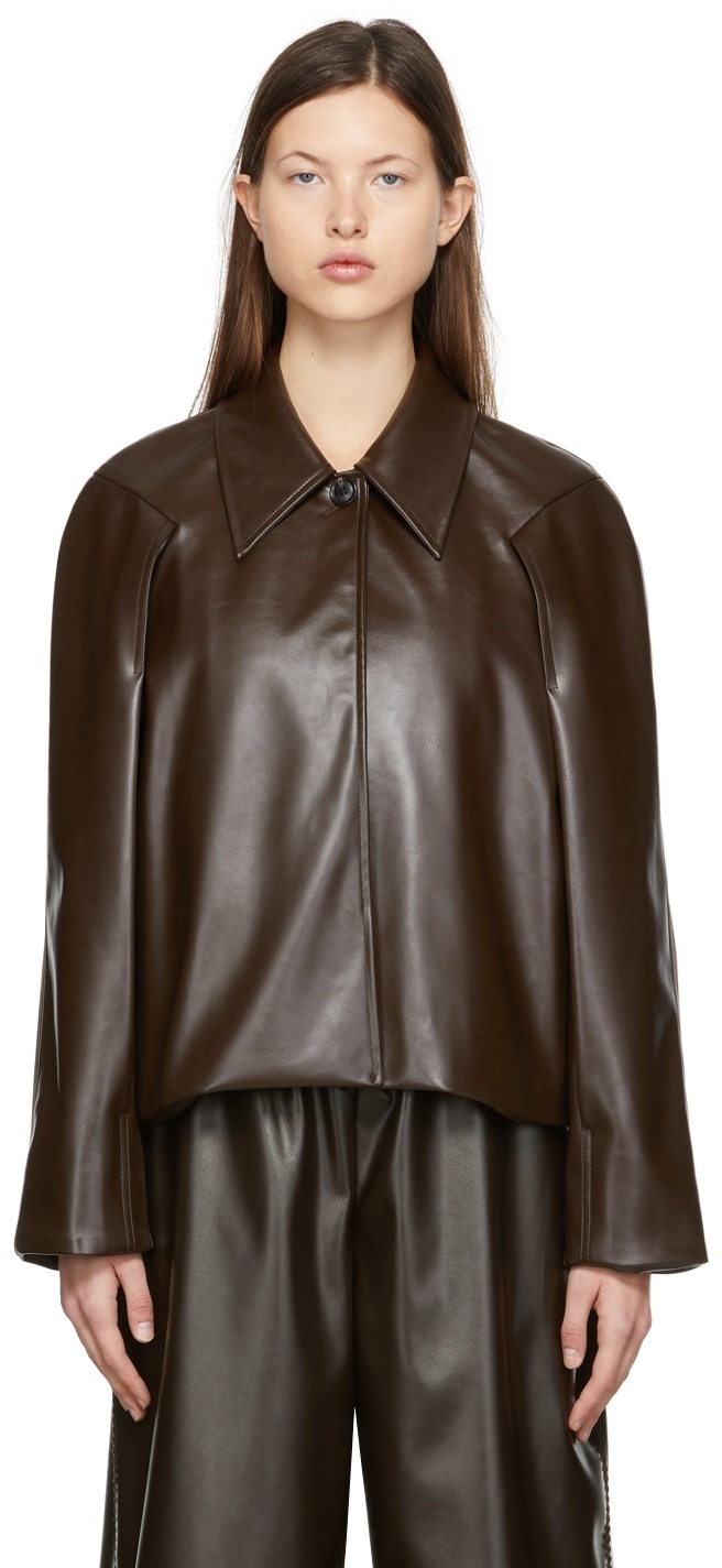 LOW CLASSIC Brown Faux-Leather Polyurethane Jacket Low Classic