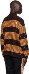 Bode Brown & Orange Embellished Stripe Polo