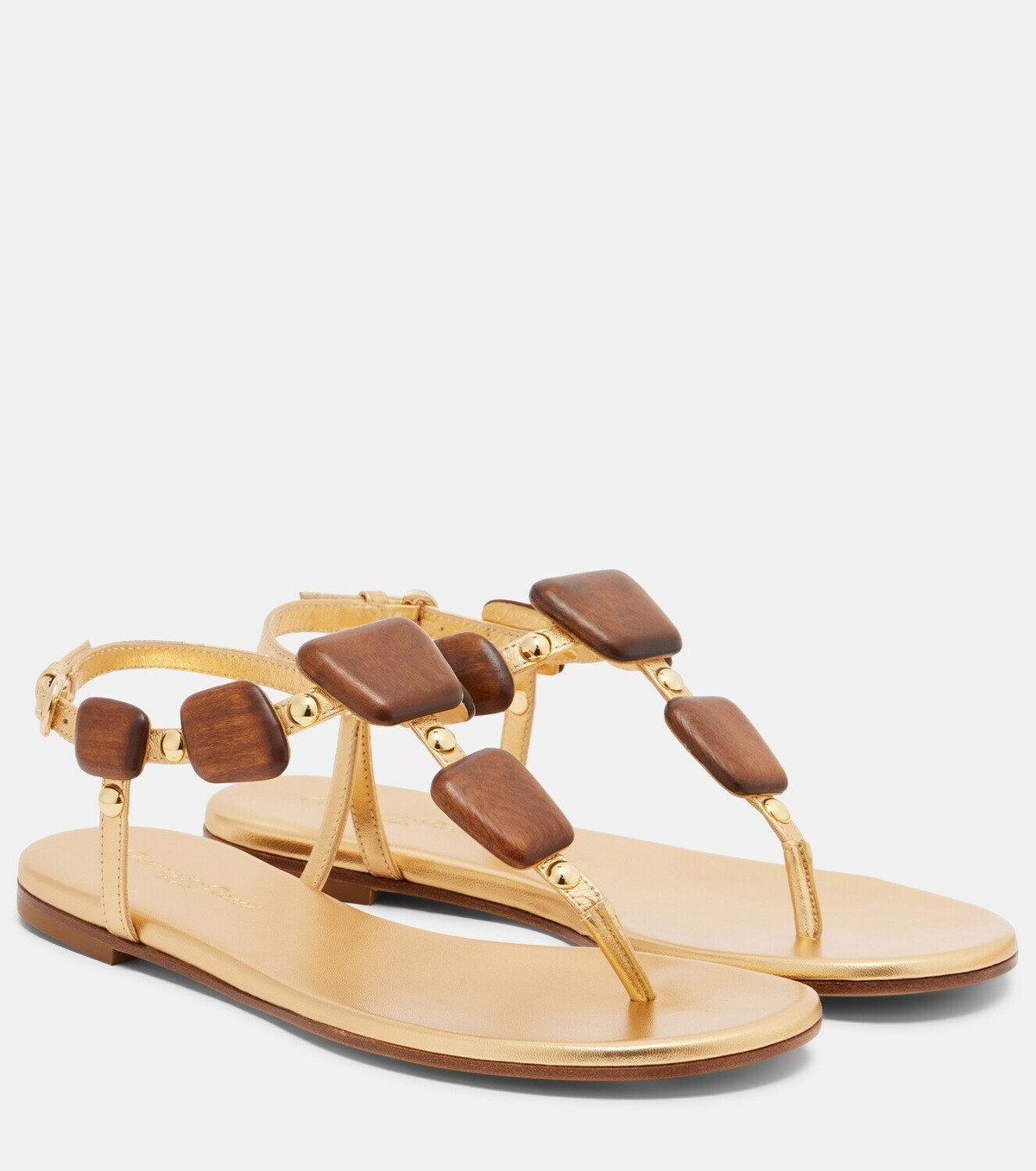 Gianvito Rossi Beaded metallic leather thong sandals