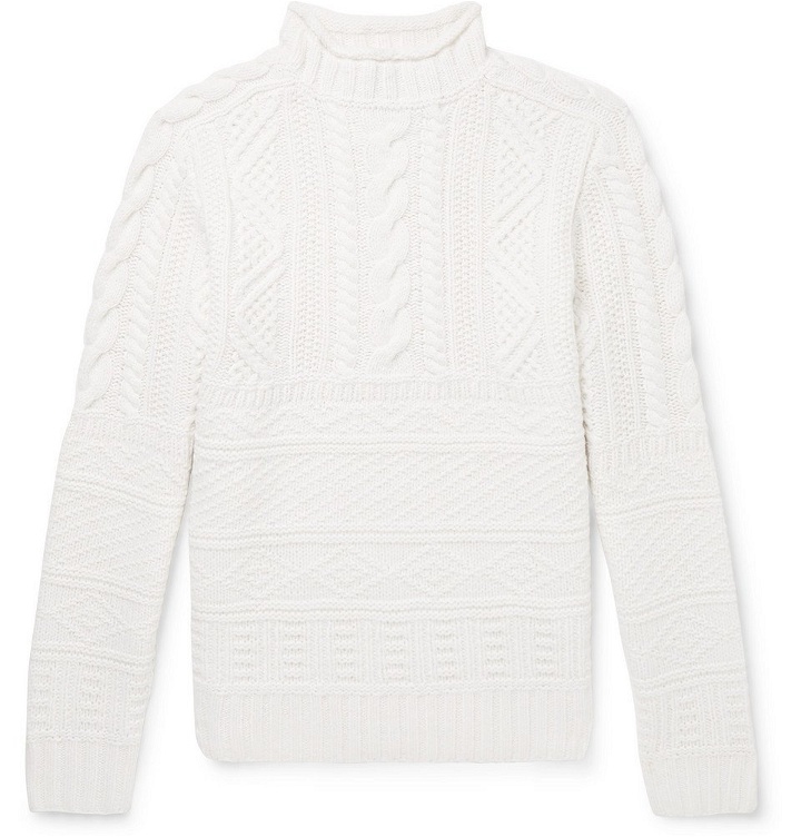 Photo: Ralph Lauren Purple Label - Cable-Knit Wool and Cashmere-Blend Mock-Neck Sweater - Men - Ivory