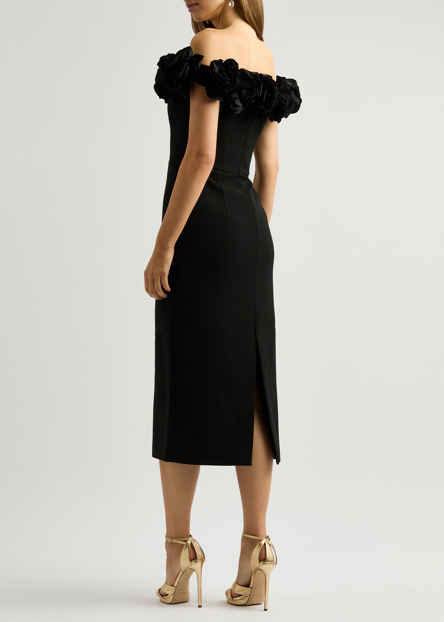 Rebecca Vallance Odetta Floral-appliquéd Midi Dress Black