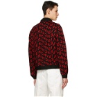 Givenchy Black and Red Wool Refracted Logo Bomber Jacket