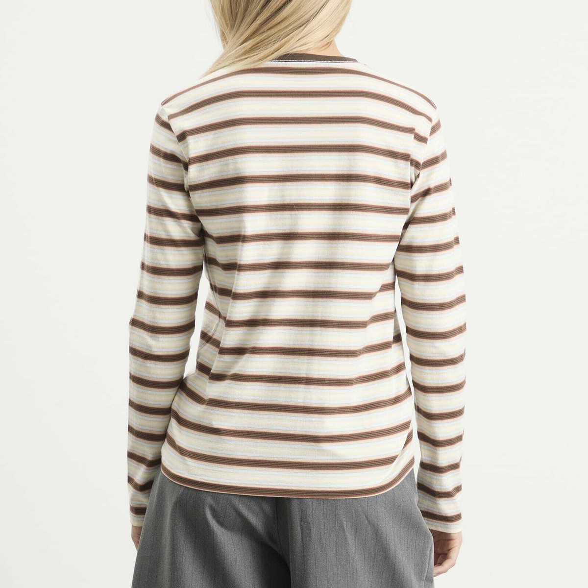 Auralee Women's Gradient Stripe Long Sleeve T-Shirt in Fade Brown Stripe