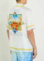 Casablanca Tennis Landscape Printed Silk Shirt Blue
