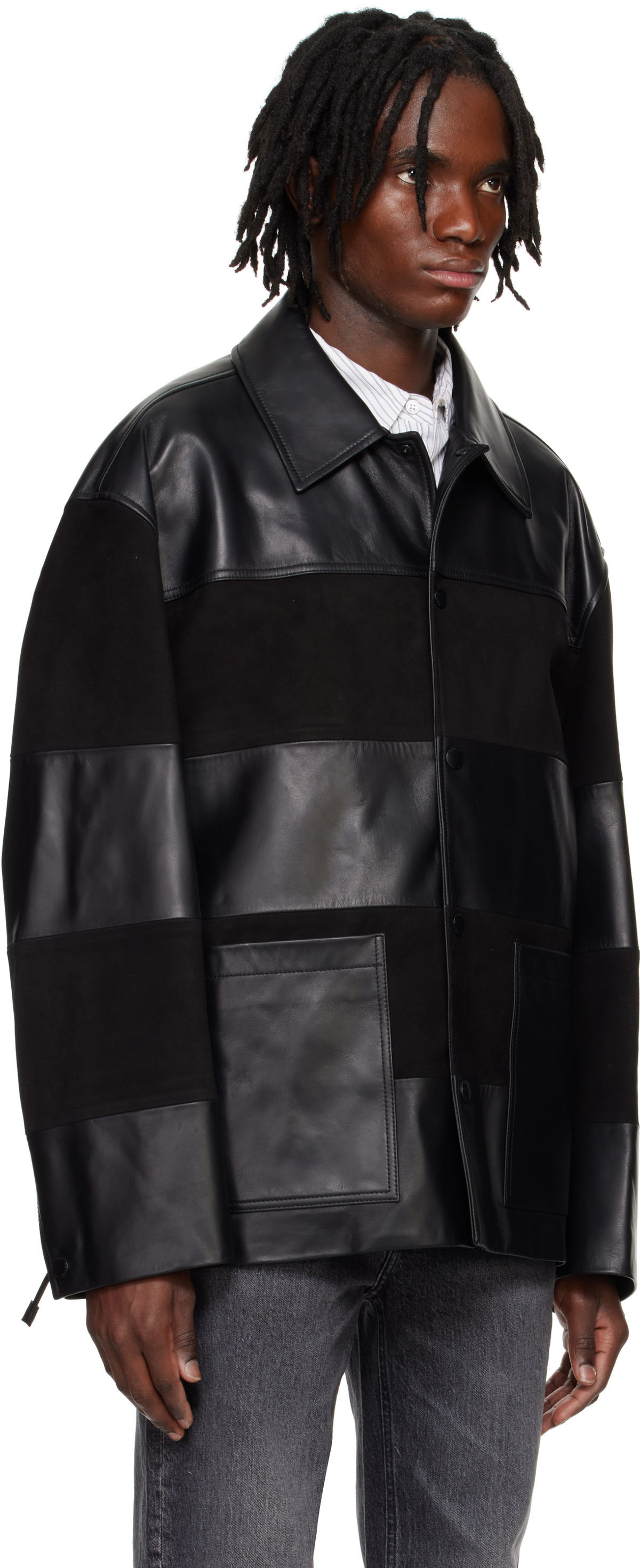 Solid Homme Black Block Leather Jacket