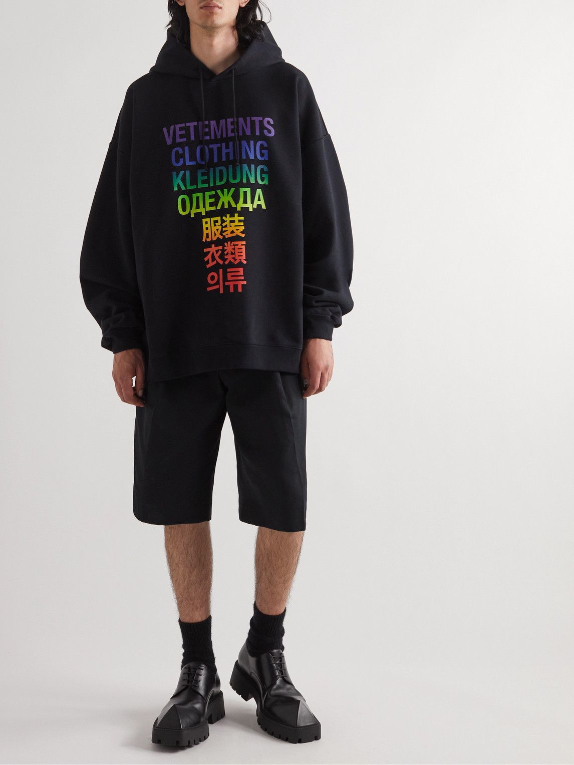 VETEMENTS - Oversized Printed Cotton-Blend Jersey Hoodie - Black