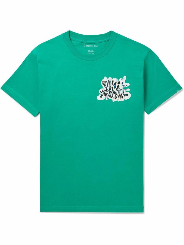 Photo: Coral Studios - Metal Warp Logo-Print Cotton-Jersey T-Shirt - Green