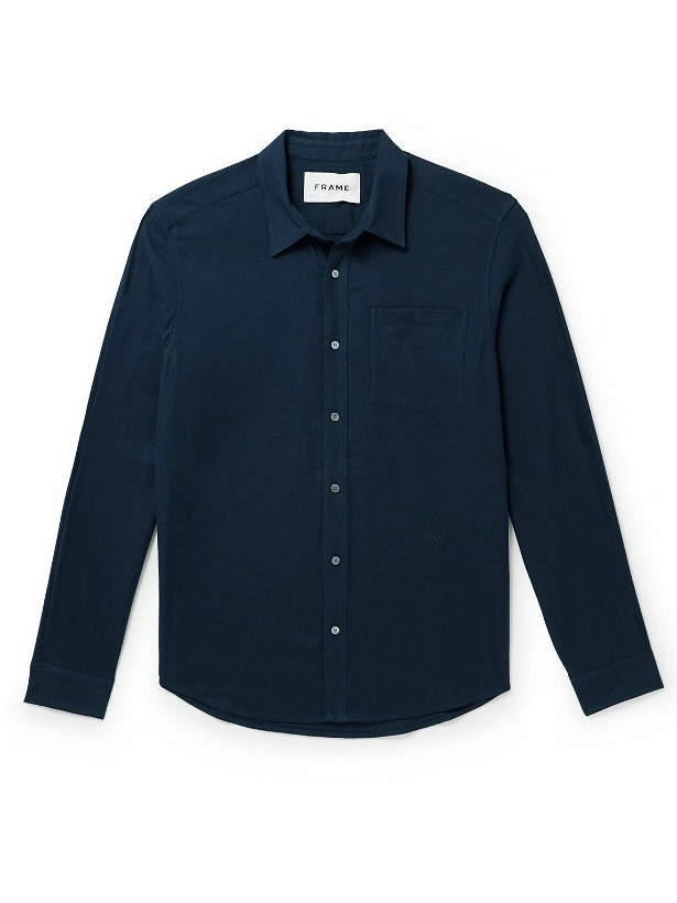 Photo: FRAME - Embroidered Brushed Cotton-Twill Shirt - Blue