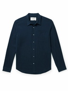 FRAME - Embroidered Brushed Cotton-Twill Shirt - Blue