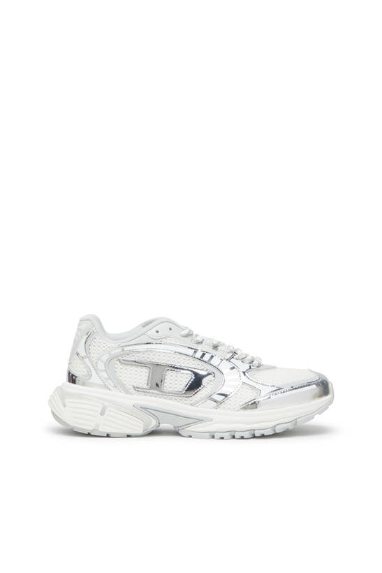 Photo: Diesel S-Pro-V-Dense-Metallic mesh sneakers with Oval D logo - Sneakers Womens in White