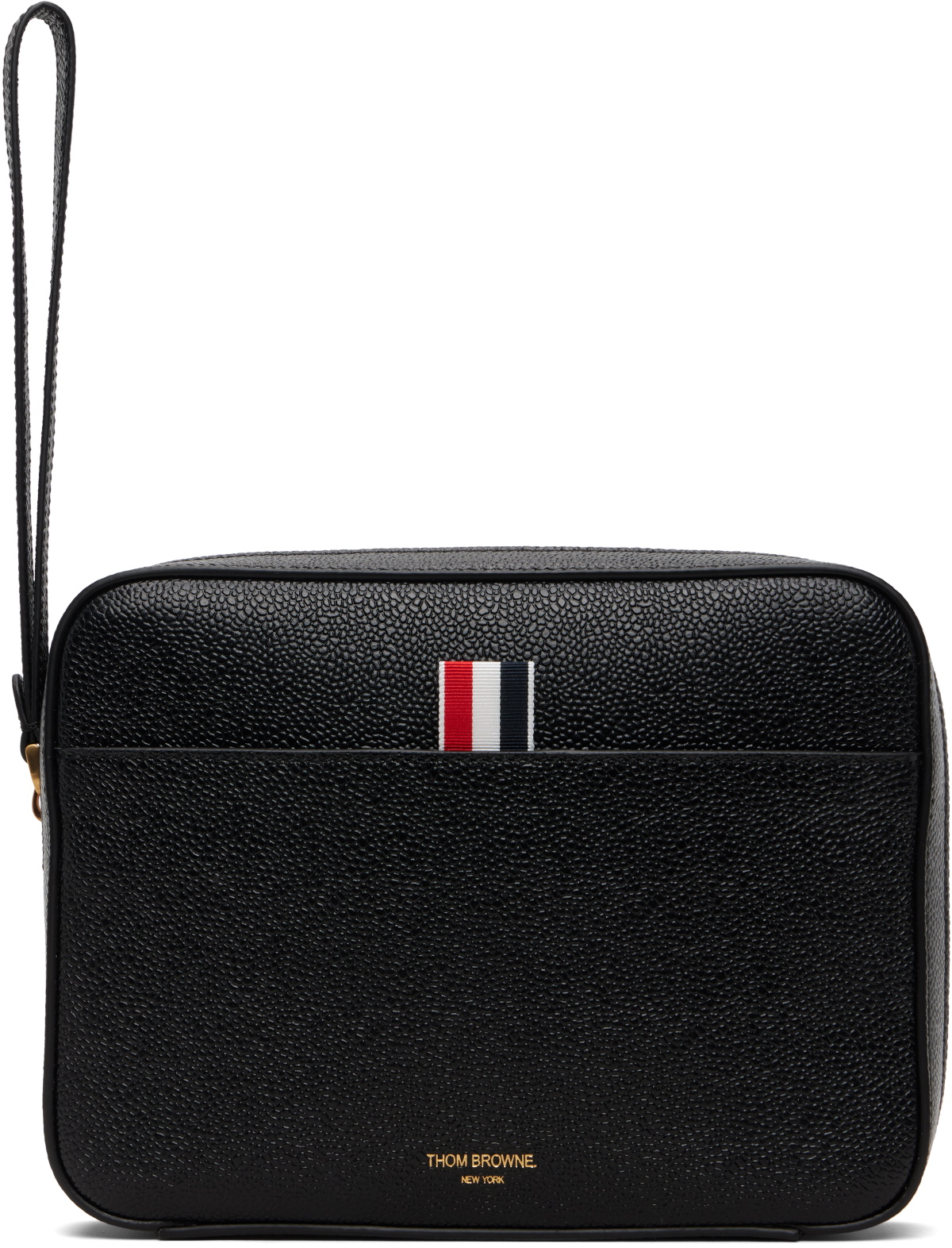 Thom Browne Black Pebble Grain Leather Pouch