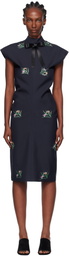AO Yes Navy Embroidery Bias Cut Midi Dress