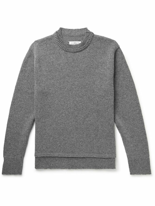 Photo: Maison Margiela - Suede-Trimmed Wool, Linen and Cotton-Blend Sweater - Gray