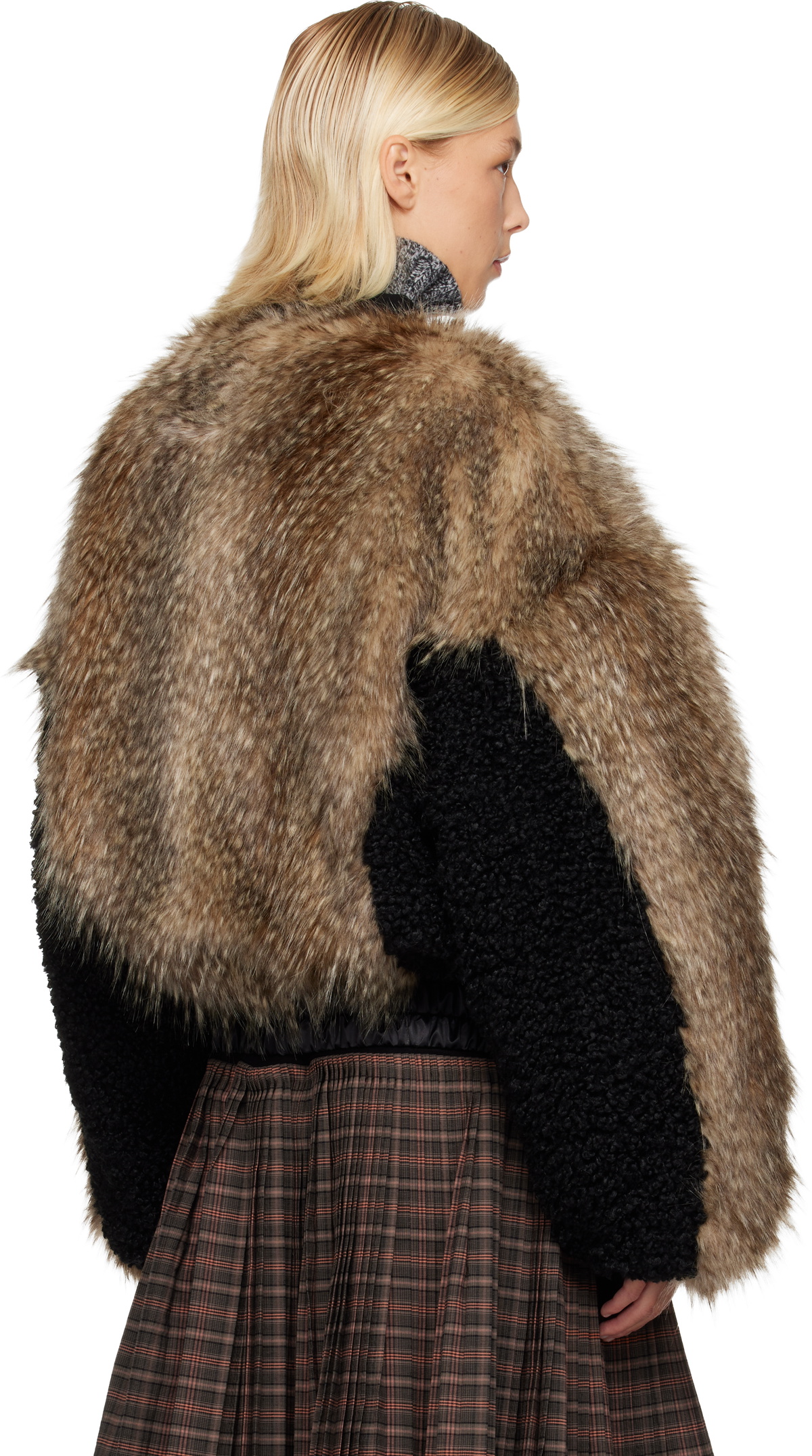 Chopova Lowena Black & Beige French Kiss Faux-Fur Bomber Jacket