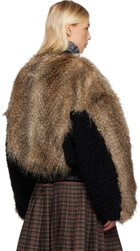 Chopova Lowena Black & Beige French Kiss Faux-Fur Bomber Jacket