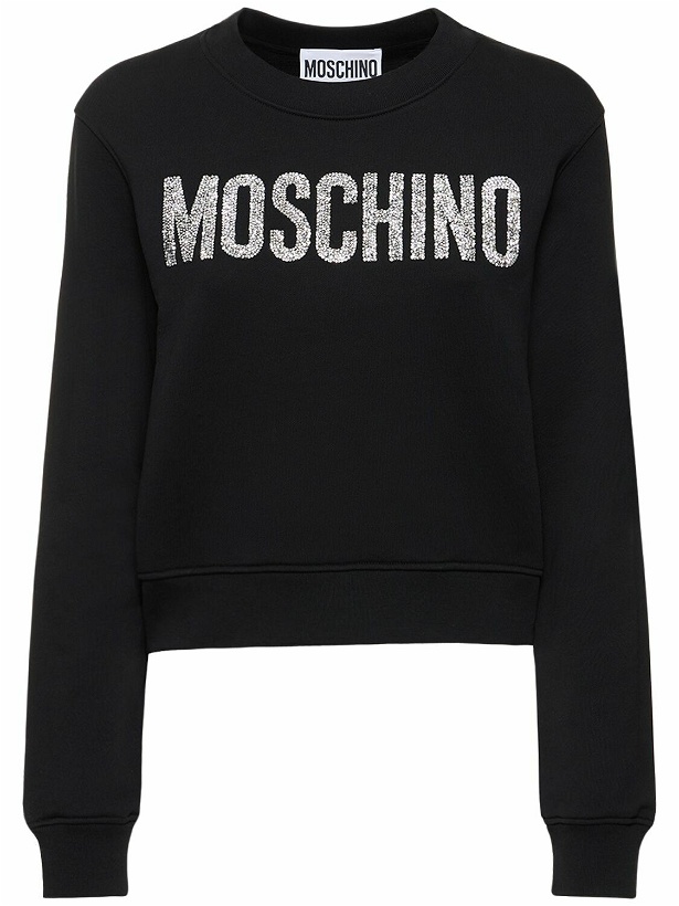 Photo: MOSCHINO - Jersey Logo Long Sleeve Crop Sweatshirt