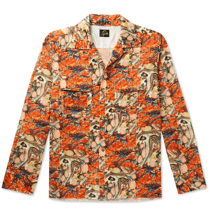 Photo: Needles - Camp-Collar Printed Velvet Shirt - Orange