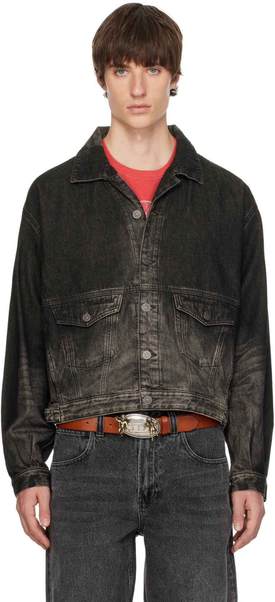 Diesel Black Dirty-Effect Denim Trucker Jacket