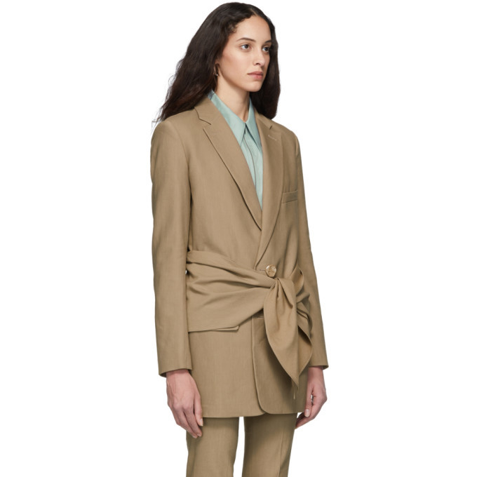 Tibi Brown Long Removable Tie Blazer Tibi