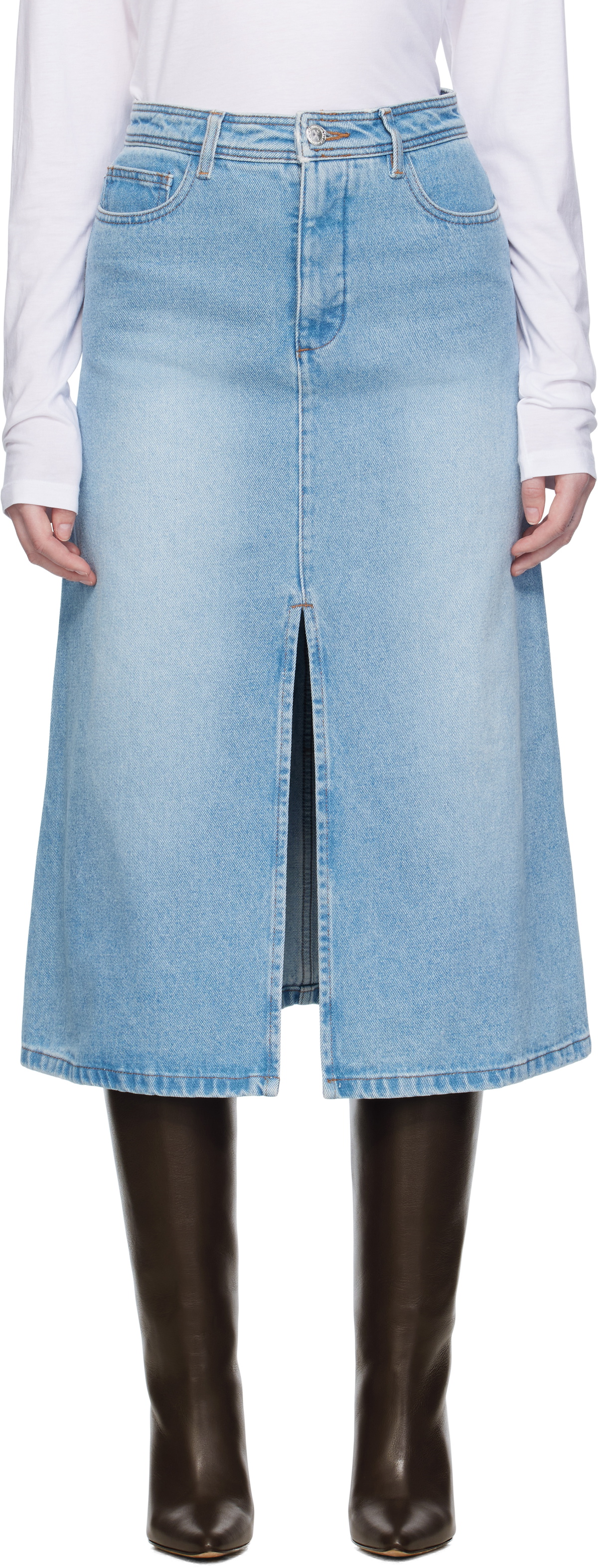 A.P.C. Blue Georgia Denim Midi Skirt