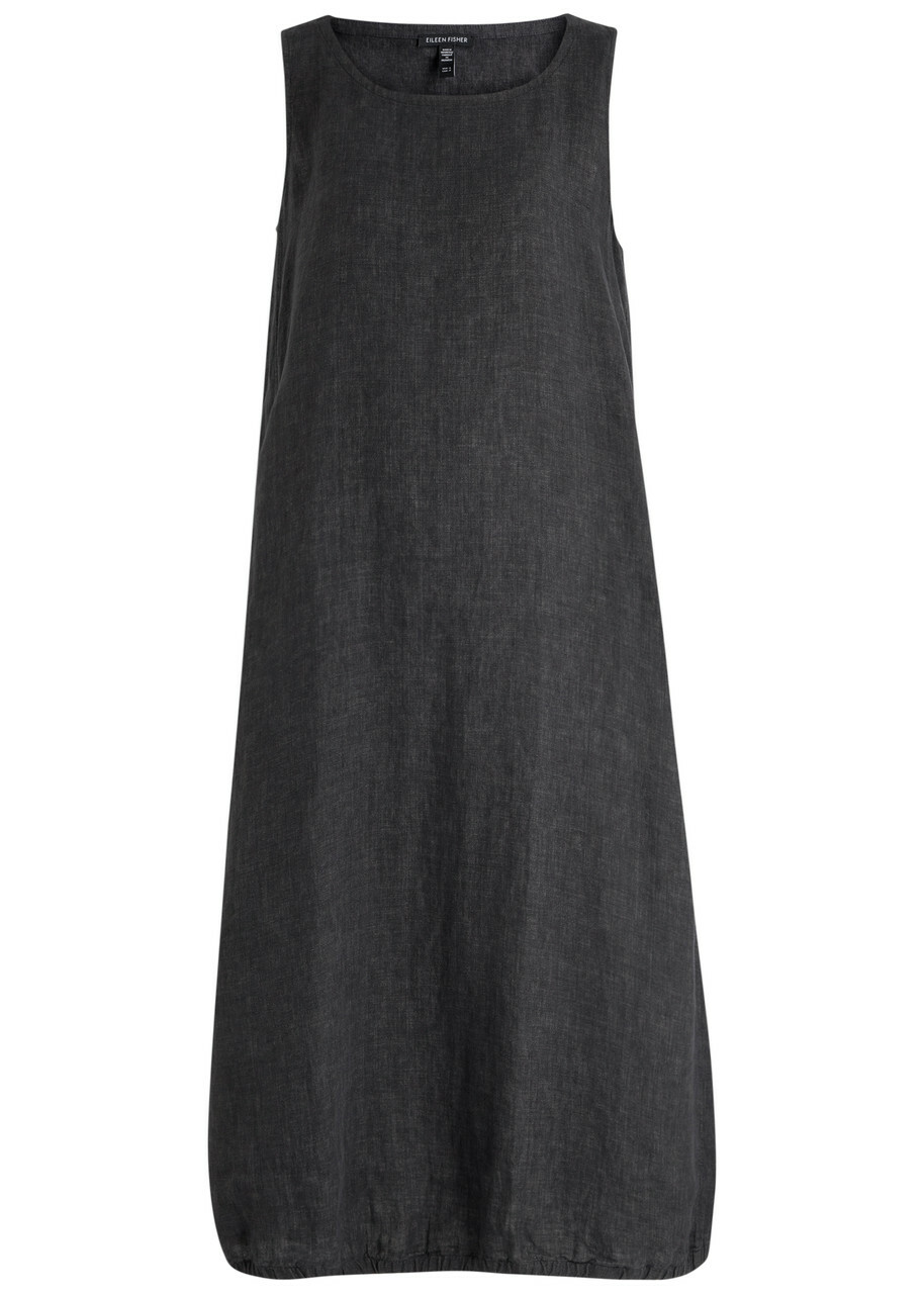 Eileen Fisher Lantern Linen Midi Dress Charcoal