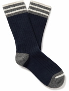 Brunello Cucinelli - Striped Ribbed Cashmere Socks - Blue