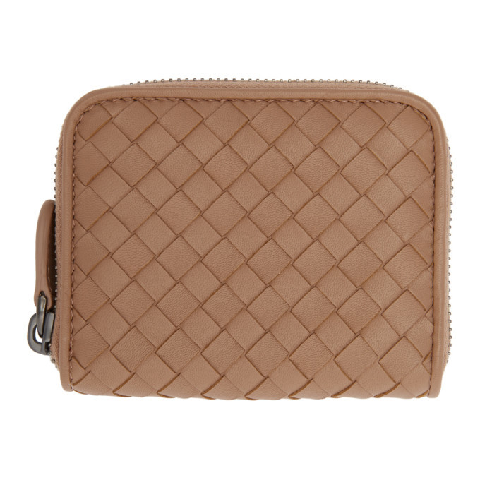Bottega Veneta Pink Intrecciato Small Zip Around Wallet
