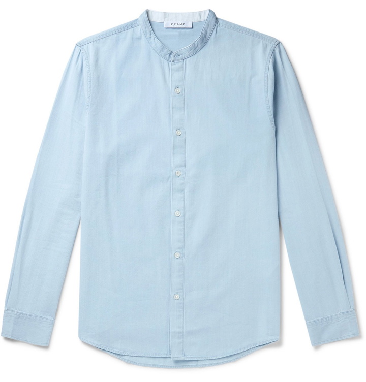 Photo: FRAME - Grandad-Collar Cotton-Chambray Shirt - Blue