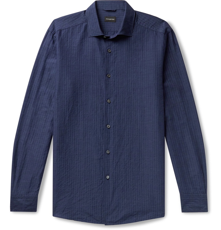 Photo: Ermenegildo Zegna - Cotton and Linen-Blend Seersucker Shirt - Blue