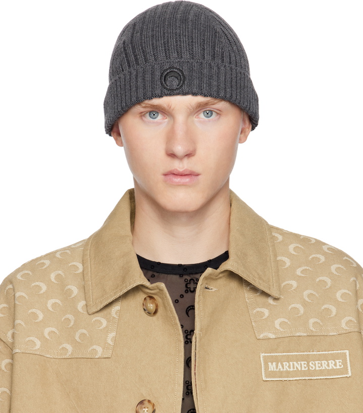 Photo: Marine Serre Gray Moon Logo Knit Beanie