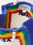 Casablanca - Mini Embellished Embroidered Striped Crochet-Knit Tote Bag