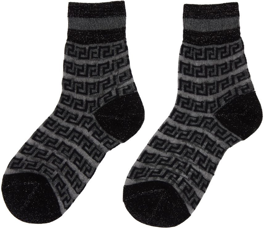 Versace Black Greca Sheer Socks Versace