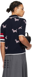 Thom Browne Navy Intarsia Polo