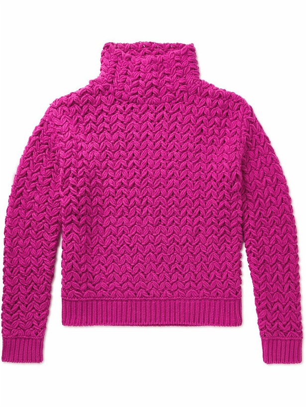 Photo: Valentino - Crocheted Wool Rollneck Sweater - Pink