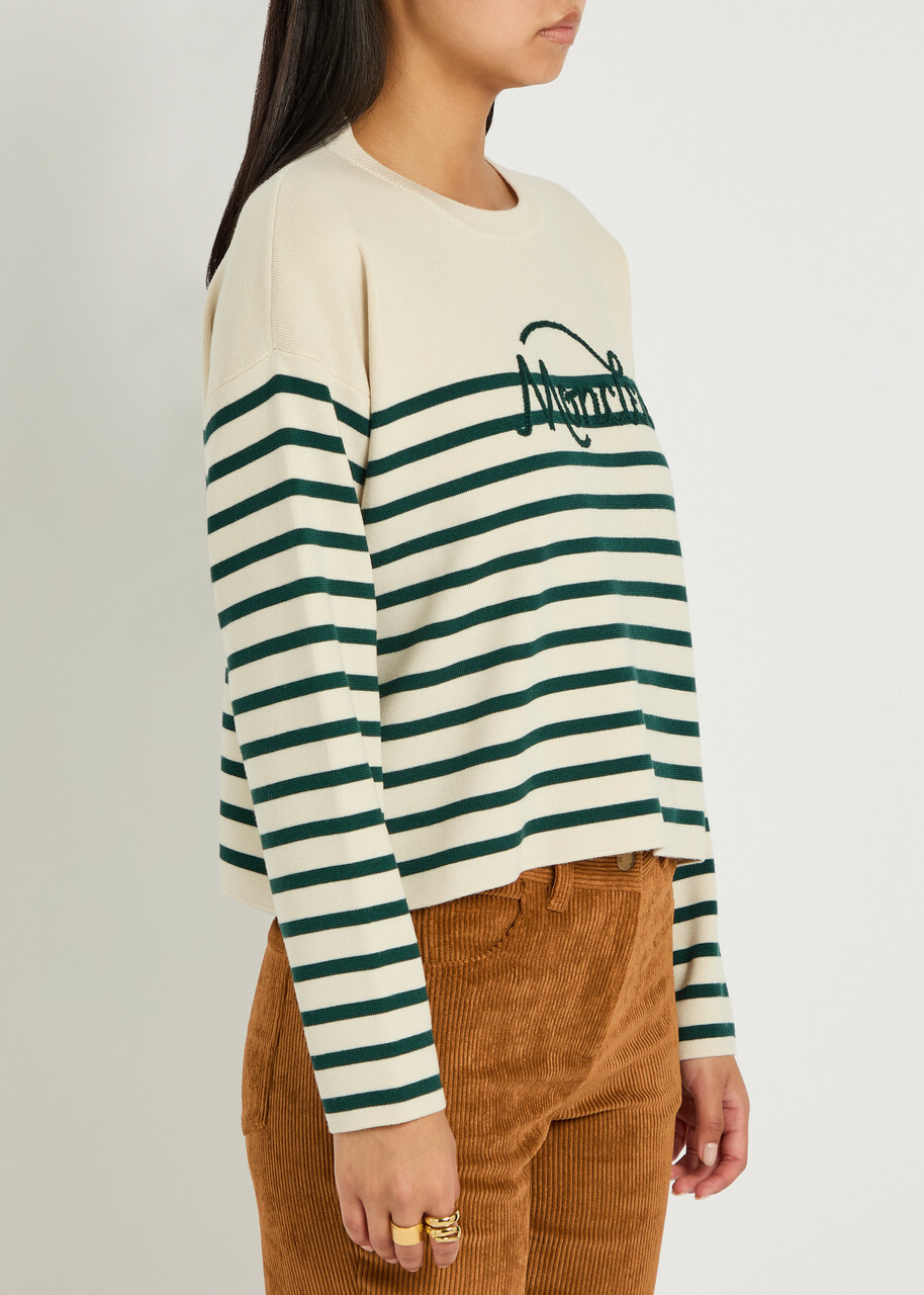 Moncler Striped Logo-embroidered Wool Jumper Beige