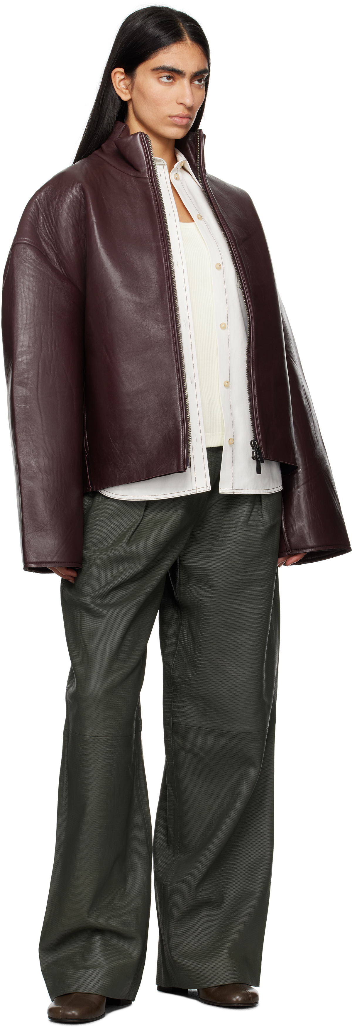 REMAIN Birger Christensen Burgundy Bonded Leather Jacket
