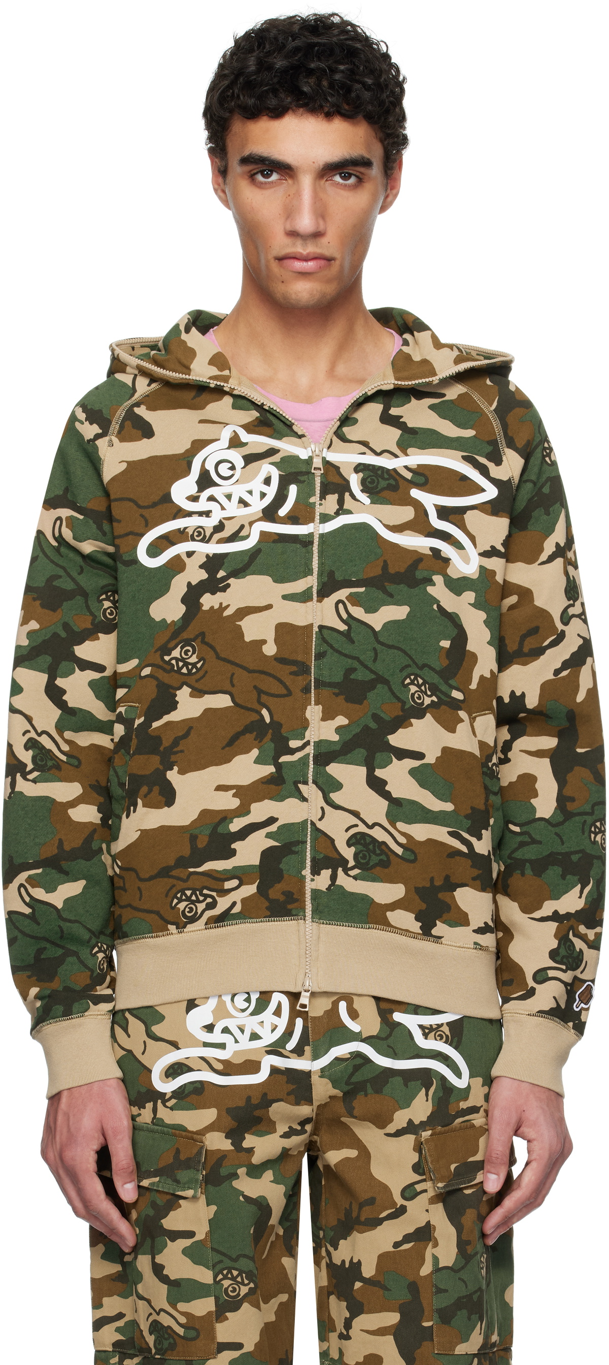 ICECREAM Khaki Running Dog Woodland Camo Hoodie ICECREAM