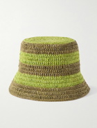 LOEWE - Logo-Embroidered Striped Raffia Bucket Hat - Green