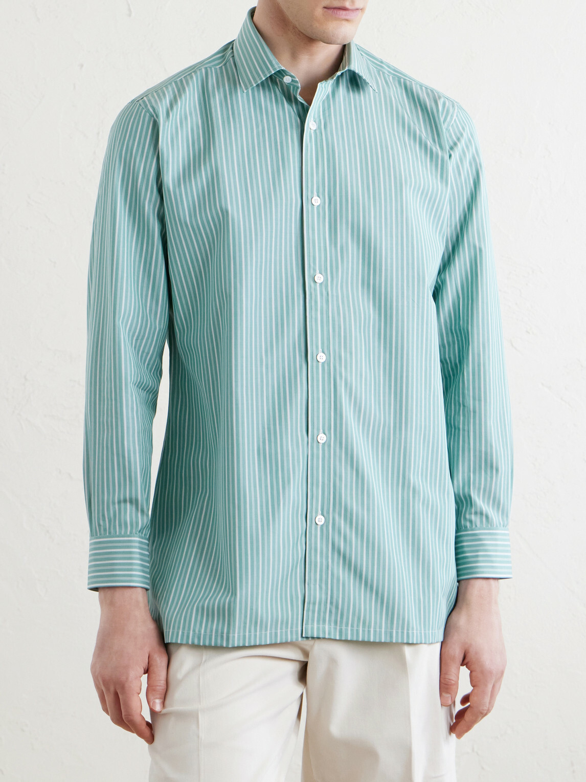 Charvet - Striped Cotton-Poplin Shirt - Green