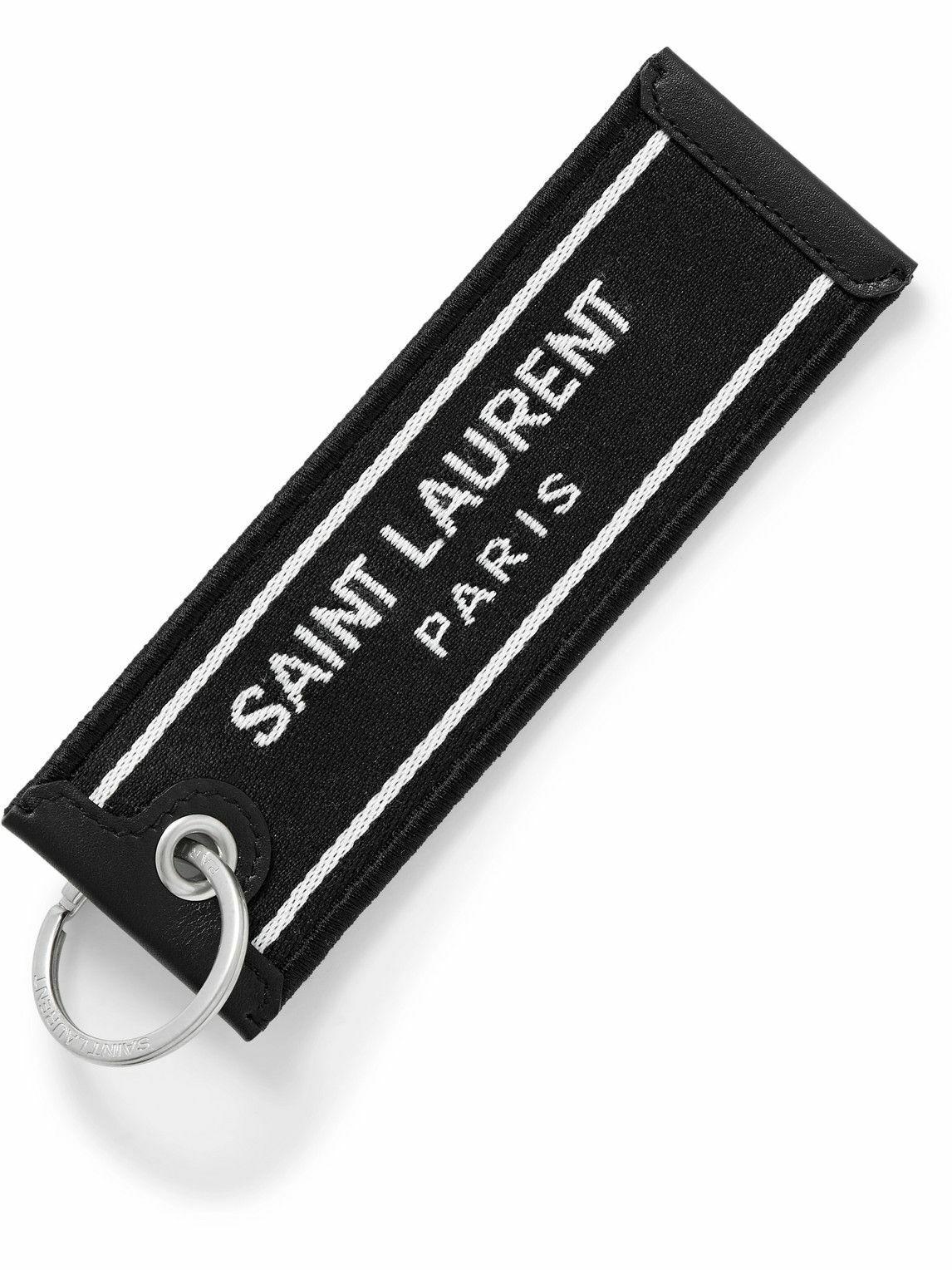 Photo: SAINT LAURENT - Leather-Trimmed Logo-Jacquard Canvas and Silver-Tone Key Fob - Black