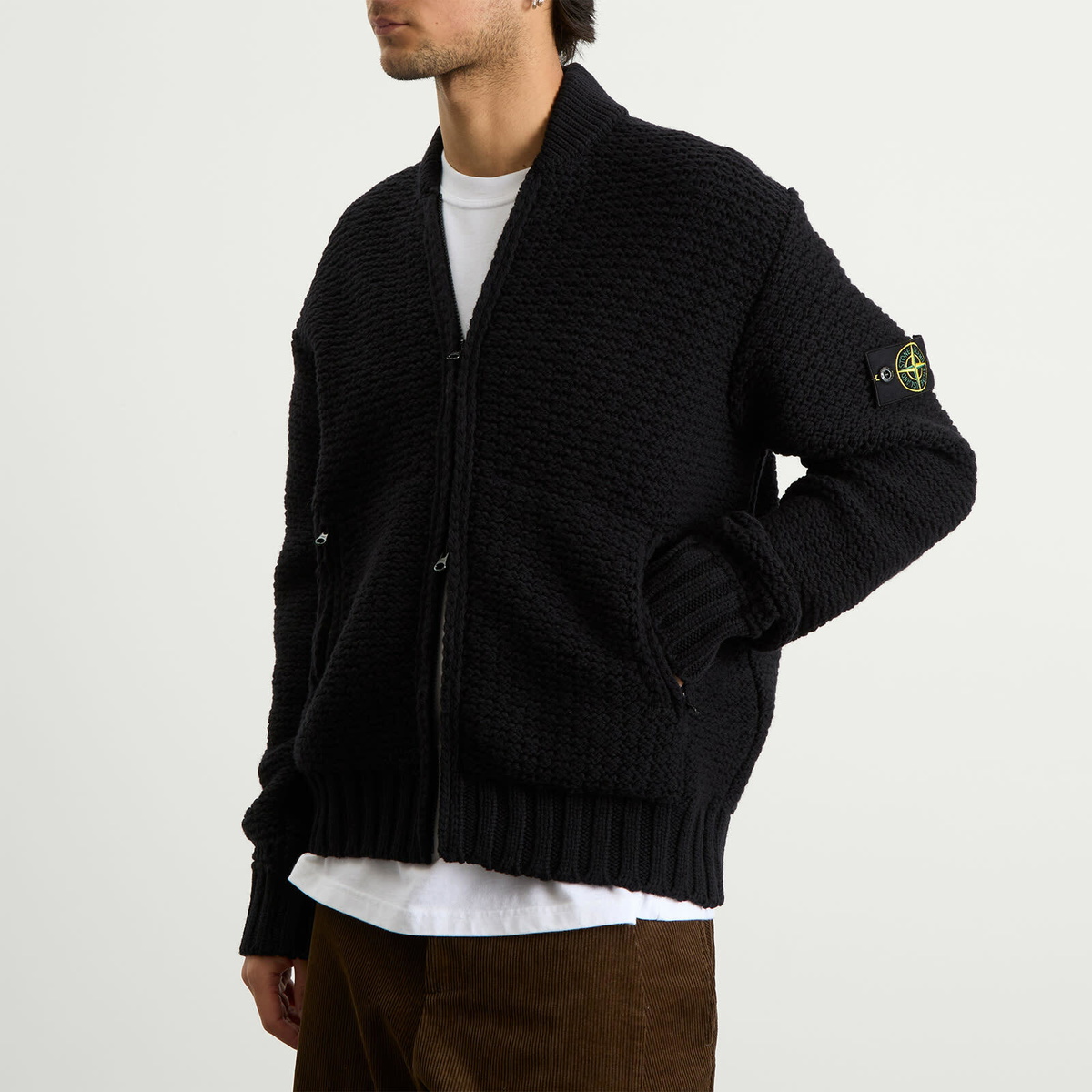 Stone Island Men's Pure Wool Bomber Jacket in Black