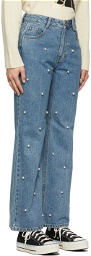 SJYP Blue Faux-Pearl Detail Jeans