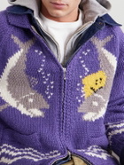 KAPITAL - Intarsia Wool Zip-Up Cardigan - Purple